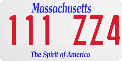 MA license plate 111ZZ4