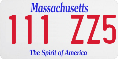 MA license plate 111ZZ5