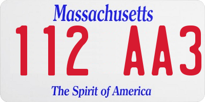 MA license plate 112AA3