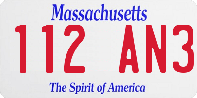 MA license plate 112AN3