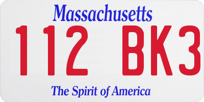 MA license plate 112BK3