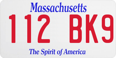 MA license plate 112BK9