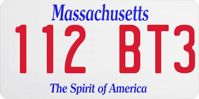 MA license plate 112BT3