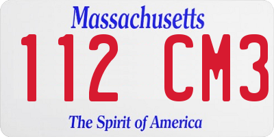 MA license plate 112CM3