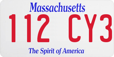 MA license plate 112CY3