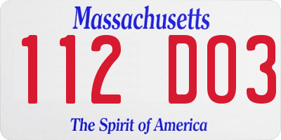 MA license plate 112DO3