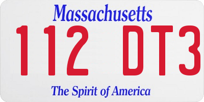 MA license plate 112DT3