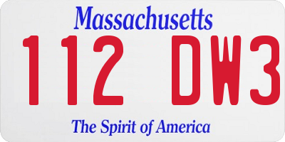 MA license plate 112DW3