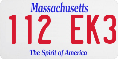MA license plate 112EK3