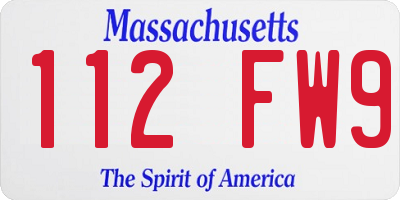 MA license plate 112FW9