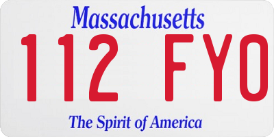 MA license plate 112FY0