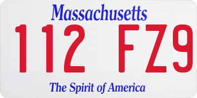 MA license plate 112FZ9