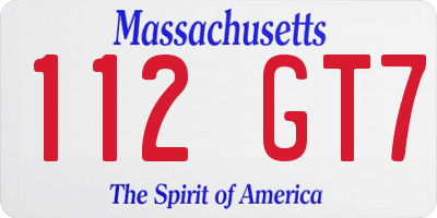 MA license plate 112GT7