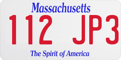 MA license plate 112JP3