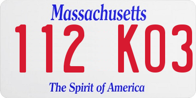 MA license plate 112KO3