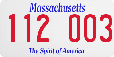 MA license plate 112OO3