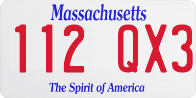 MA license plate 112QX3