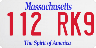 MA license plate 112RK9