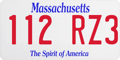 MA license plate 112RZ3