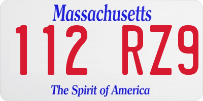 MA license plate 112RZ9