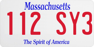 MA license plate 112SY3