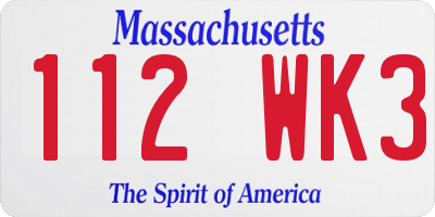 MA license plate 112WK3