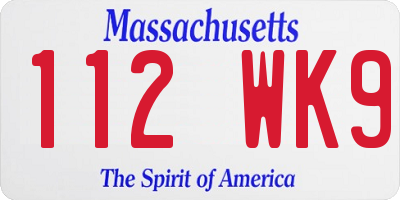 MA license plate 112WK9