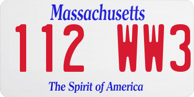 MA license plate 112WW3
