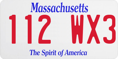 MA license plate 112WX3