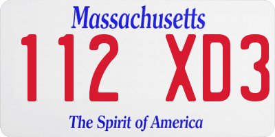 MA license plate 112XD3