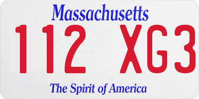 MA license plate 112XG3