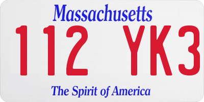 MA license plate 112YK3
