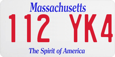 MA license plate 112YK4