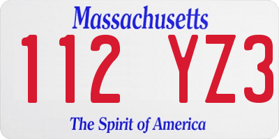 MA license plate 112YZ3