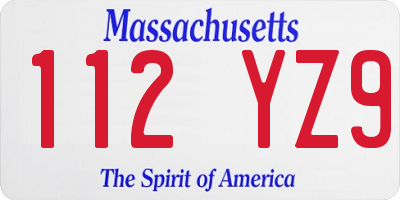 MA license plate 112YZ9