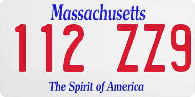 MA license plate 112ZZ9