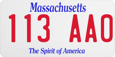 MA license plate 113AA0