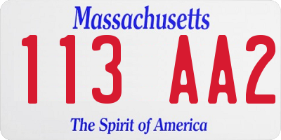 MA license plate 113AA2