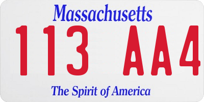 MA license plate 113AA4