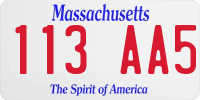 MA license plate 113AA5