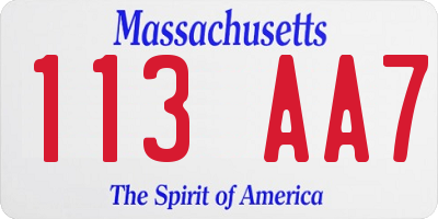 MA license plate 113AA7