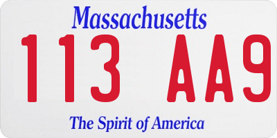 MA license plate 113AA9