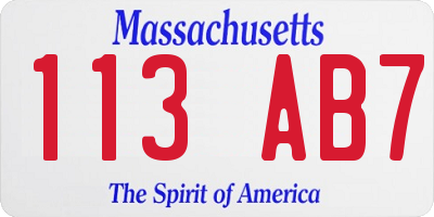 MA license plate 113AB7
