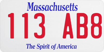 MA license plate 113AB8