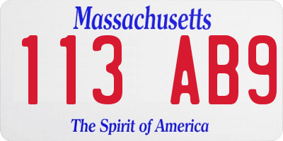 MA license plate 113AB9