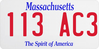MA license plate 113AC3