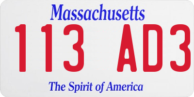 MA license plate 113AD3