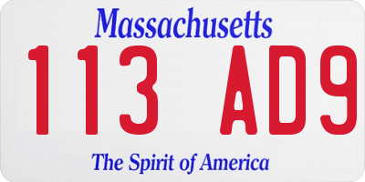 MA license plate 113AD9
