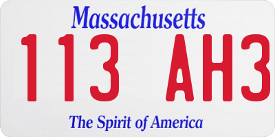 MA license plate 113AH3