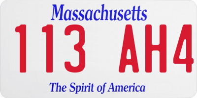 MA license plate 113AH4